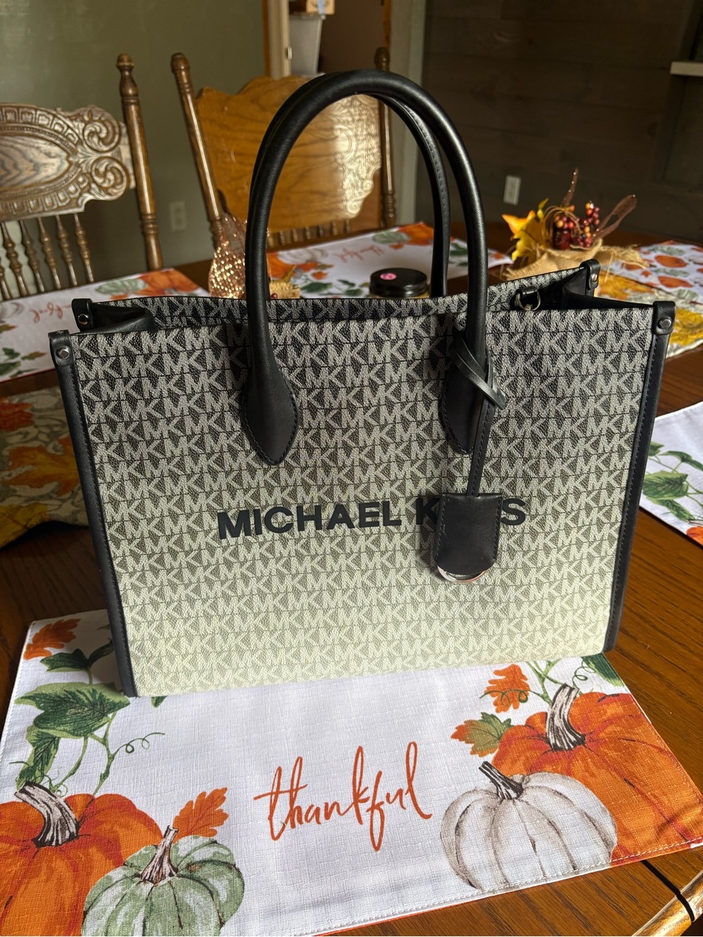 Michael Kors Black and Cream MK Logo Tote